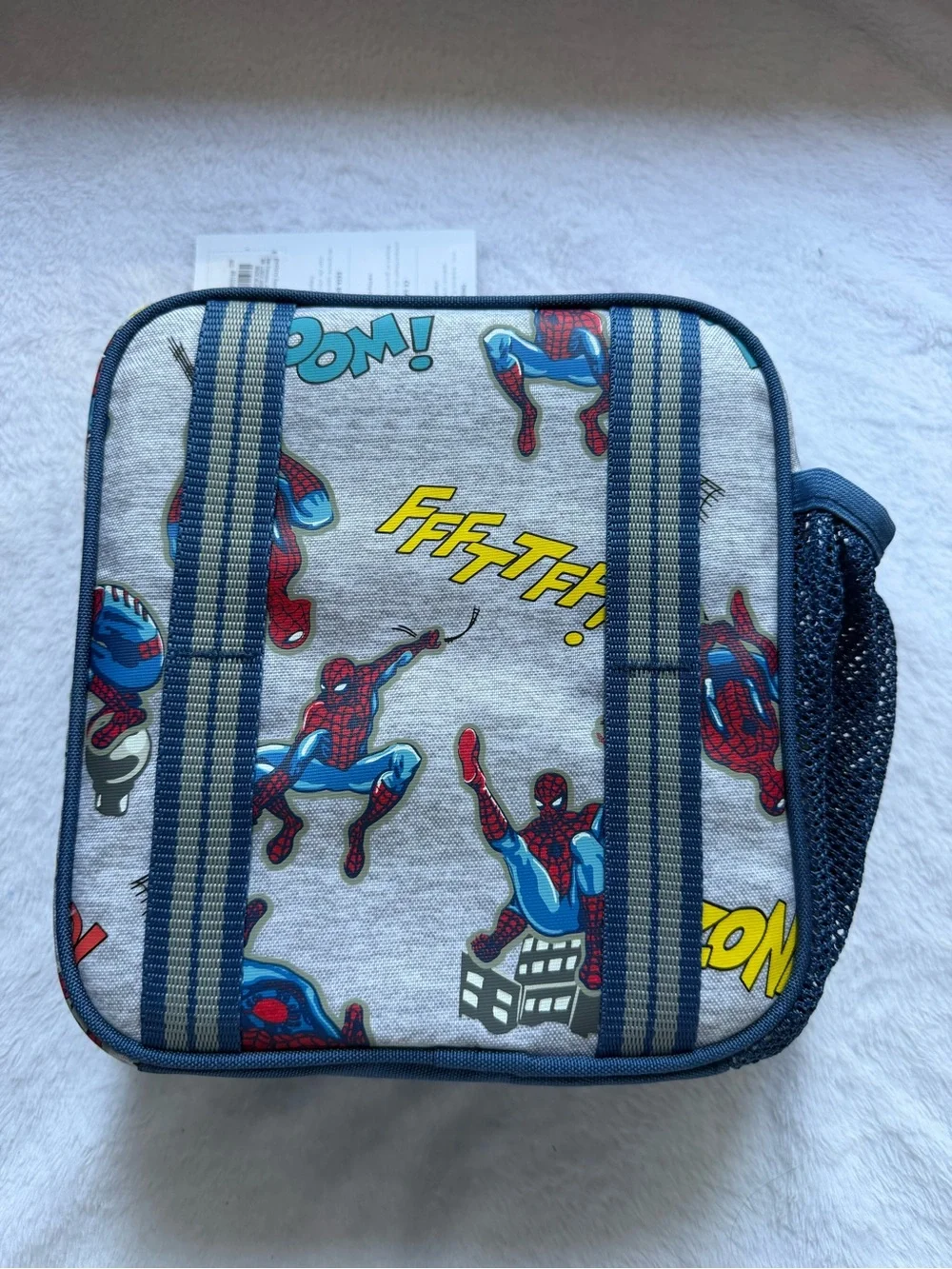 New Pottery Barn Kids Spiderman Print Lunch Box in Blue, Red, Gray